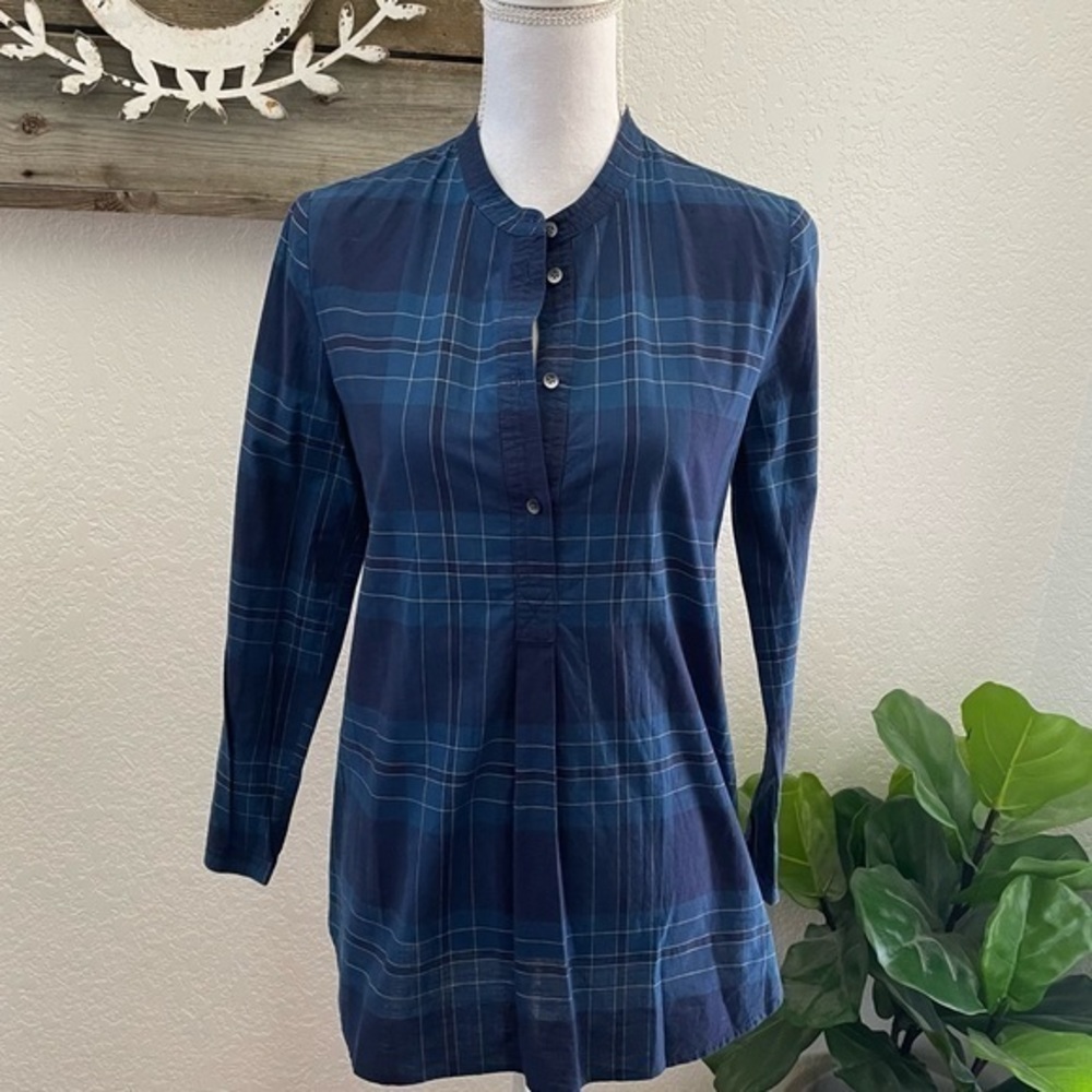 Madewell blue plaid tunic top blouse size S